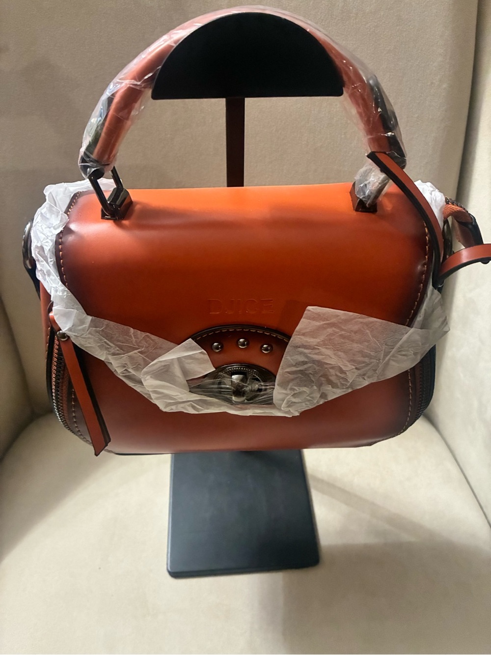 Orange Leather Top-Handle Satchel